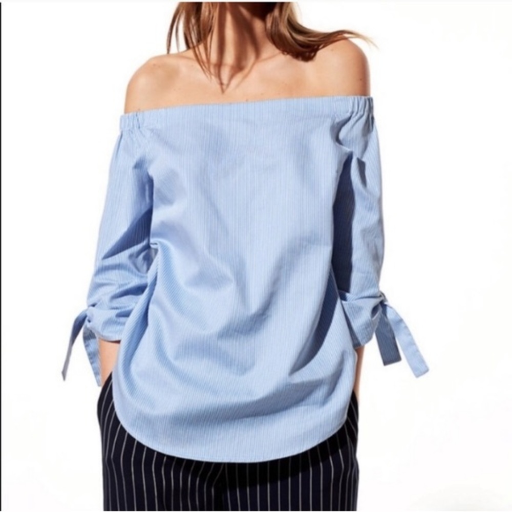 Aritzia Babaton Off Shoulder Blue Stripe Top